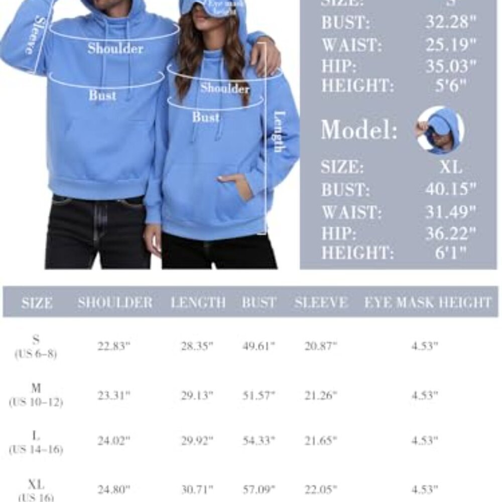 Oversized Fleece Hoodie with Built-in Eye Mask Travel Sleep Pullover Unisex - Picture 7 of 8